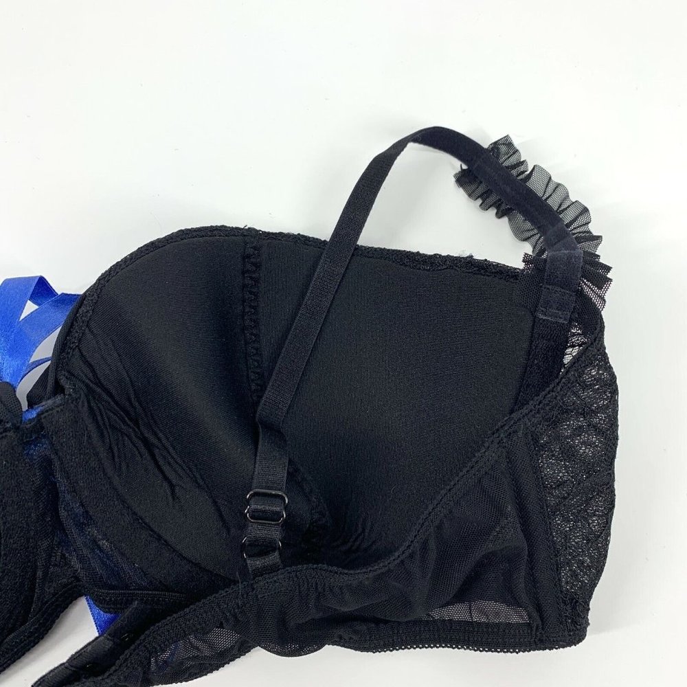 Frederick's Of Hollywood Bra Black Lace Floral Mesh Underwire Womens - Picture 6 of 7